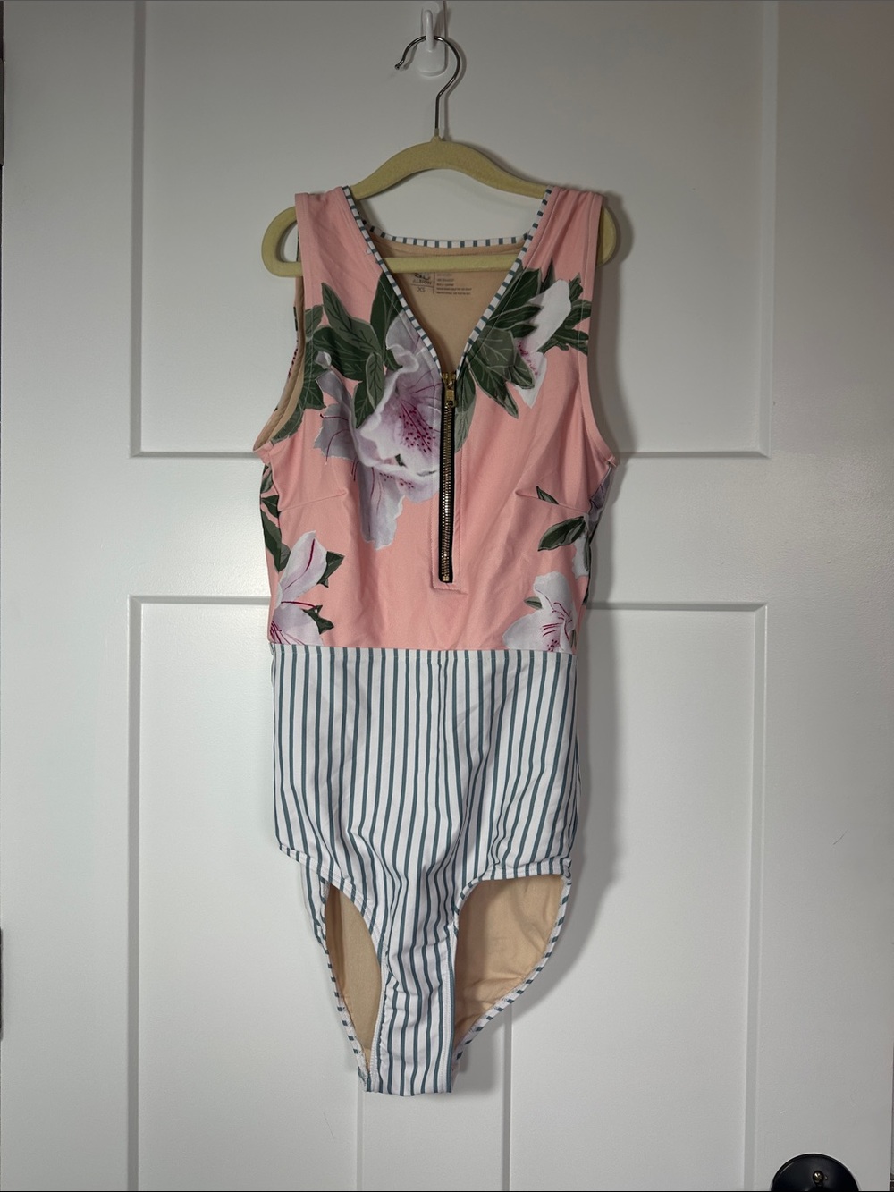 Albion Pink Floral and Blue-White Stripe One-Piece Swimsuit